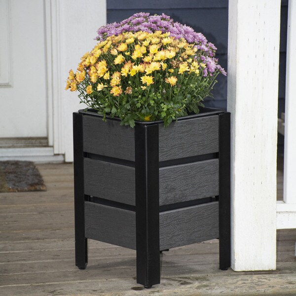 Grey faux wood planters 2 pack