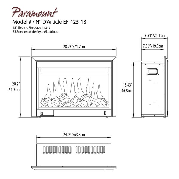 25 inch electric fireplace insert