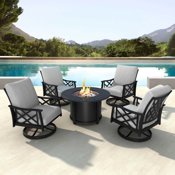 patio chair set with fire table