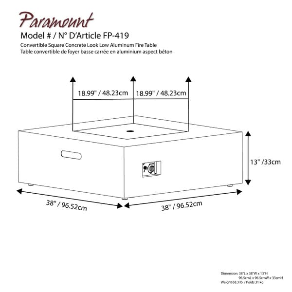 Square Concrete Gas Firepit Table