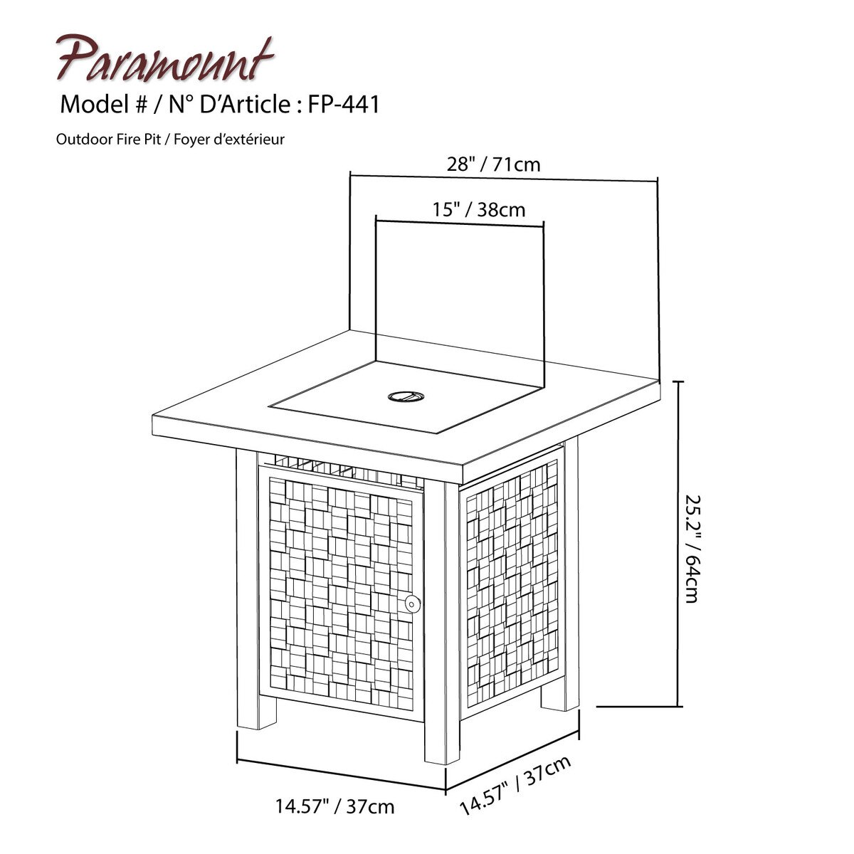 Paramount square gas firepit table