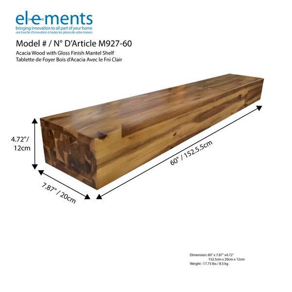 60 inch Acacia Wood Mantel