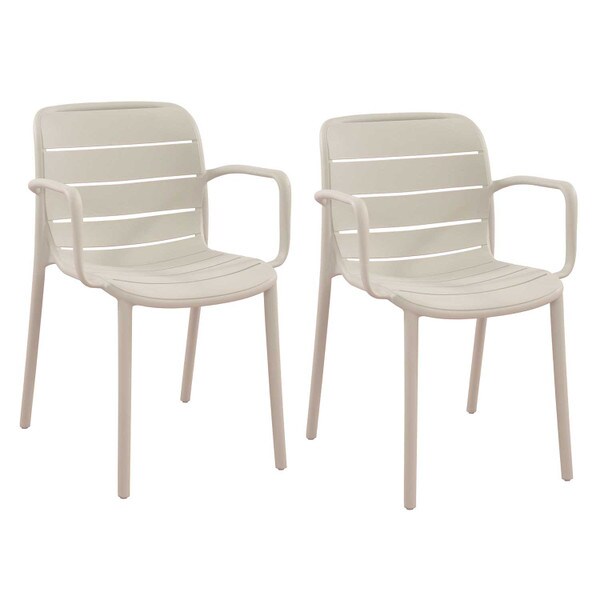 Cream patio stacking chairs