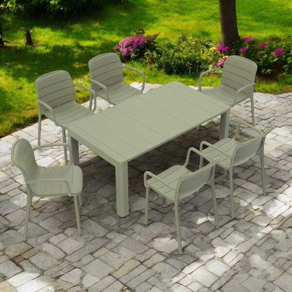Green patio stacking chairs