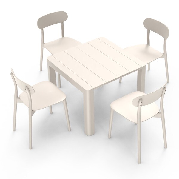 Cream patio stacking chairs