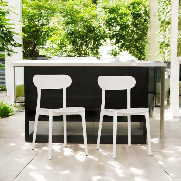 Cream patio stacking chairs