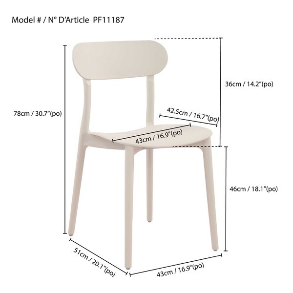 Cream patio stacking chairs