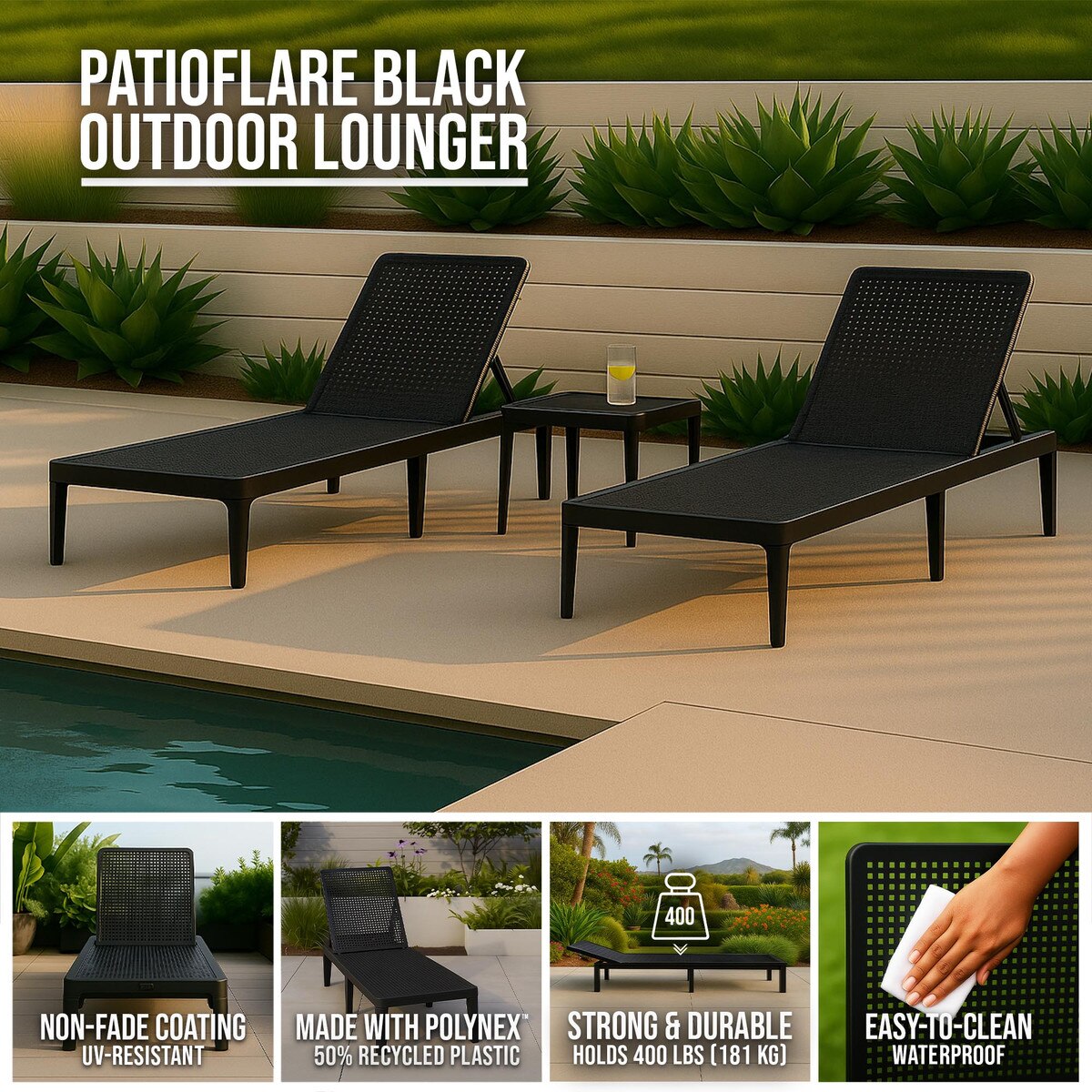Black Outdoor Lounger
