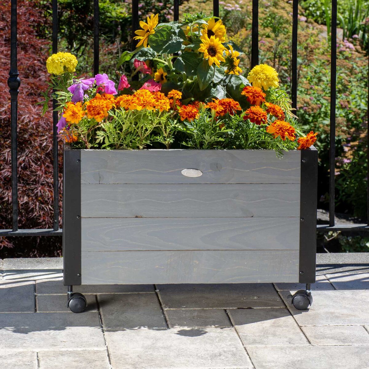 recycled wood planter with casters