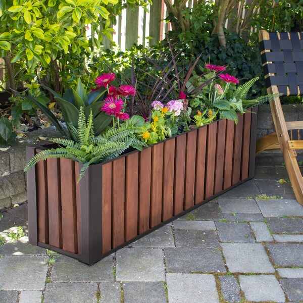 Slat Wood and Metal Planter