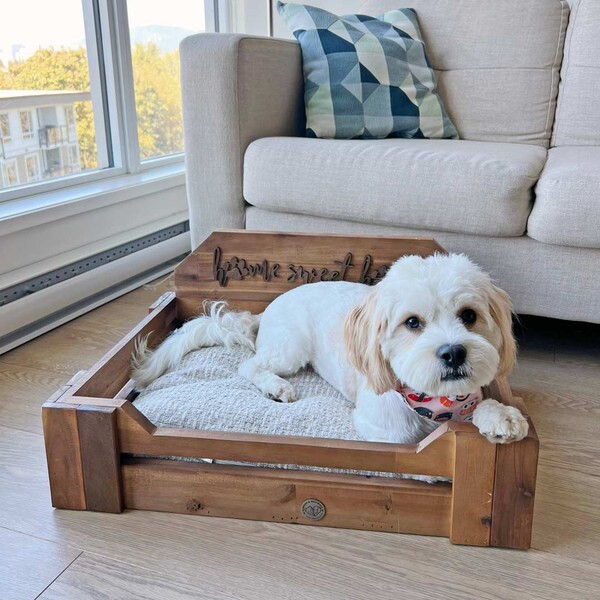 wooden dog bed