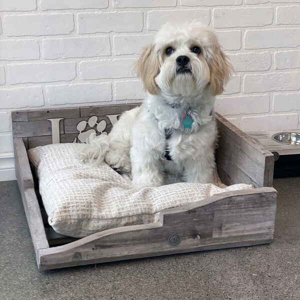 wooden dog bed