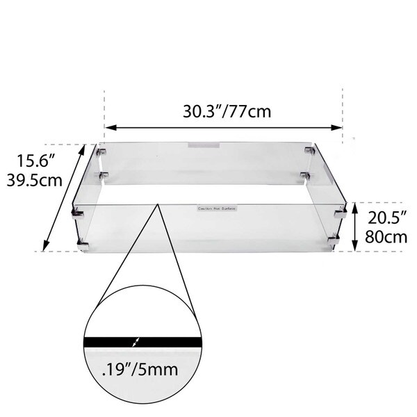 Rectangular fire pit windguard dims