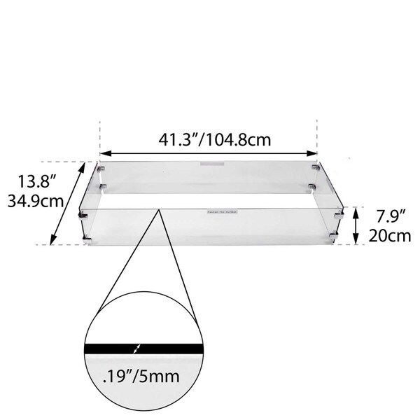 Rectangle glass fire pit windguard